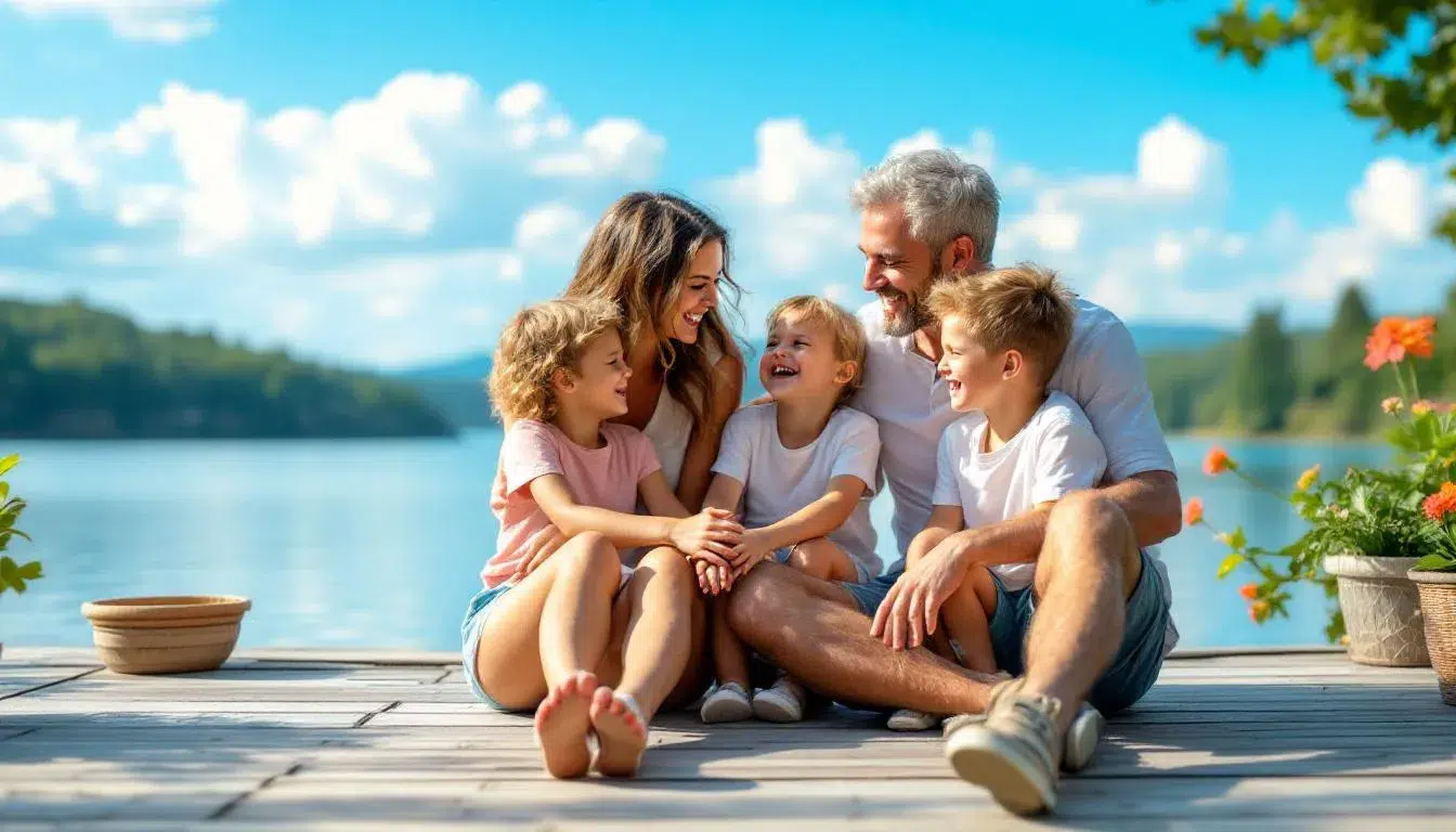 Utslitt av barn med adhd - du er ikke alene 3 I et koselig rom sitter en familie samlet, hvor foreldrene og barna nyter en rolig stund sammen. De smiler og ser ut til å ha det gøy, noe som gir en følelse av trygghet og tilhørighet, viktig for familier med barn med adhd.